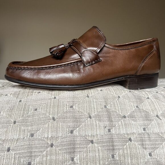 Diamond’s Italy Brown Buttery Soft Leather Tassel Tie Slip On Loafers Men 9 New - Picture 2 of 16